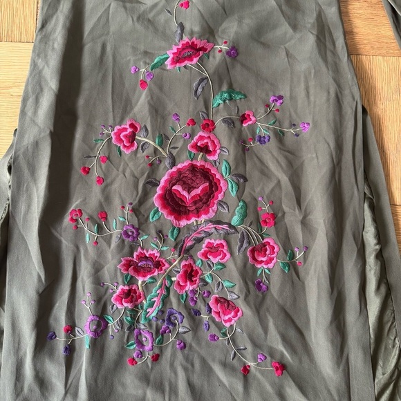 Sue Wong Size 6 Silk Kimono Jacket Olive Green Embroidered Floral Evening Coat - Picture 8 of 12